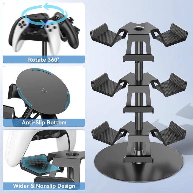 Kosker Headset Stand 3 Tiers for Desk, Rotatable Gaming Controller Stand for PS5/PS4/Xbox/Switch2/PS Portal/Phone, Universal PC Gamer Gift Accessory Controller/Headphone Holder for 9 Packs Controller - Image 3